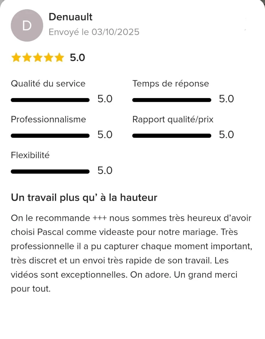 Avis laissé par Denuault sur mariages.net