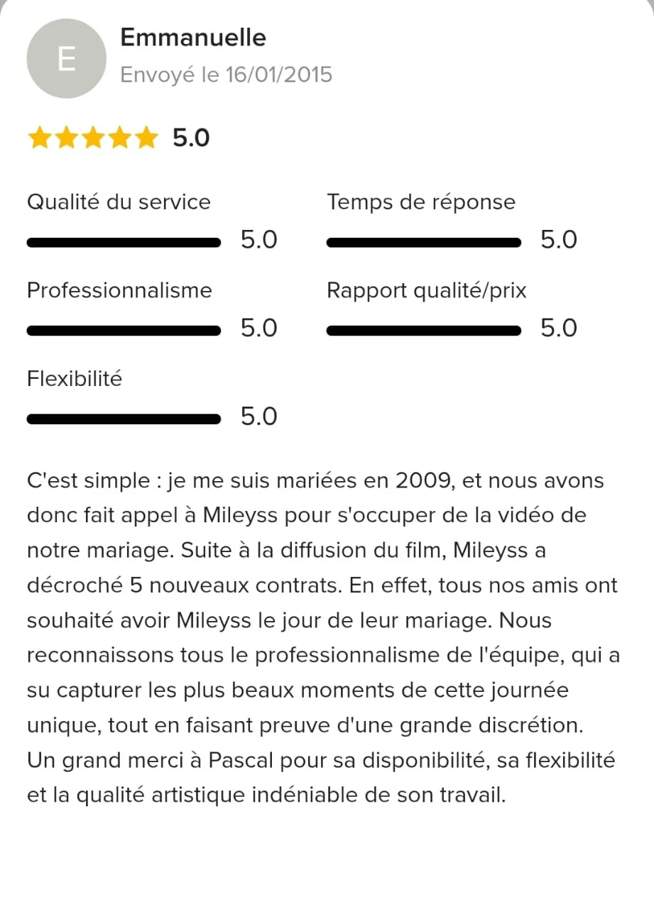 Avis laissé par Emmanuelle sur mariages.net