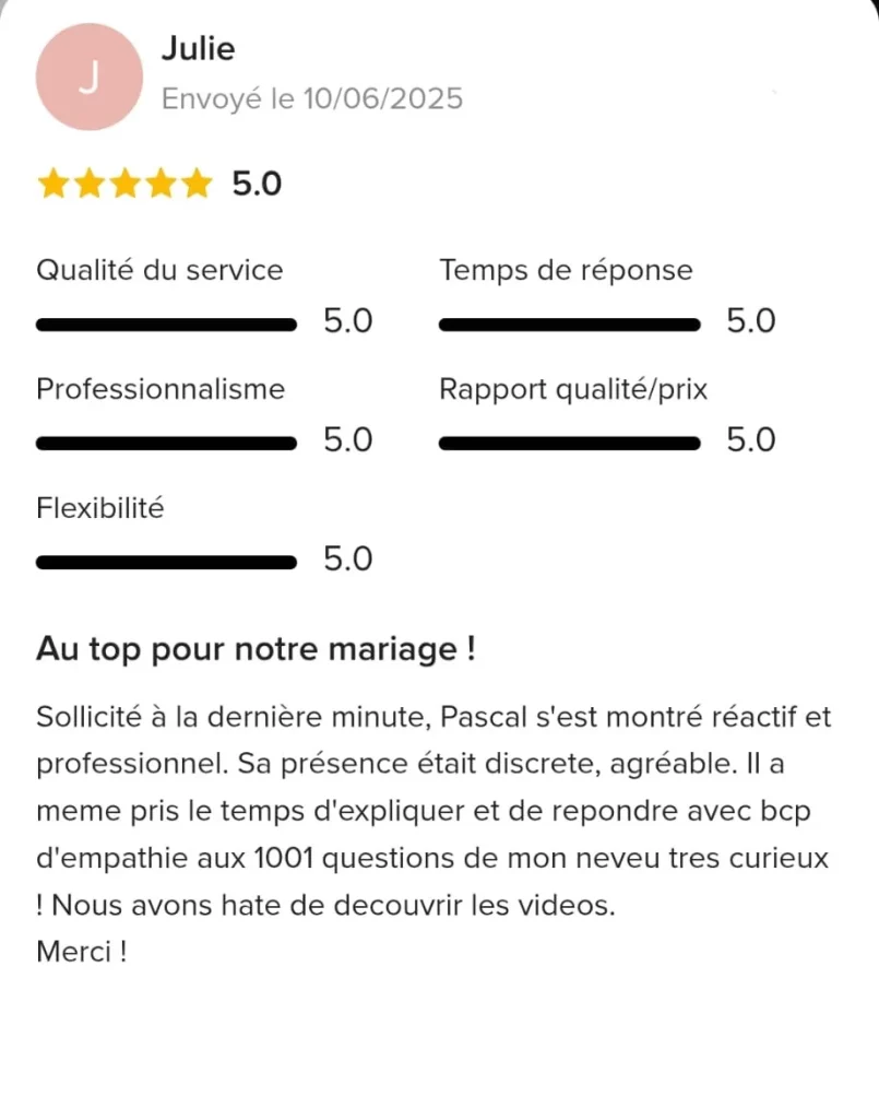 Avis laissé par Julie sur mariages.net