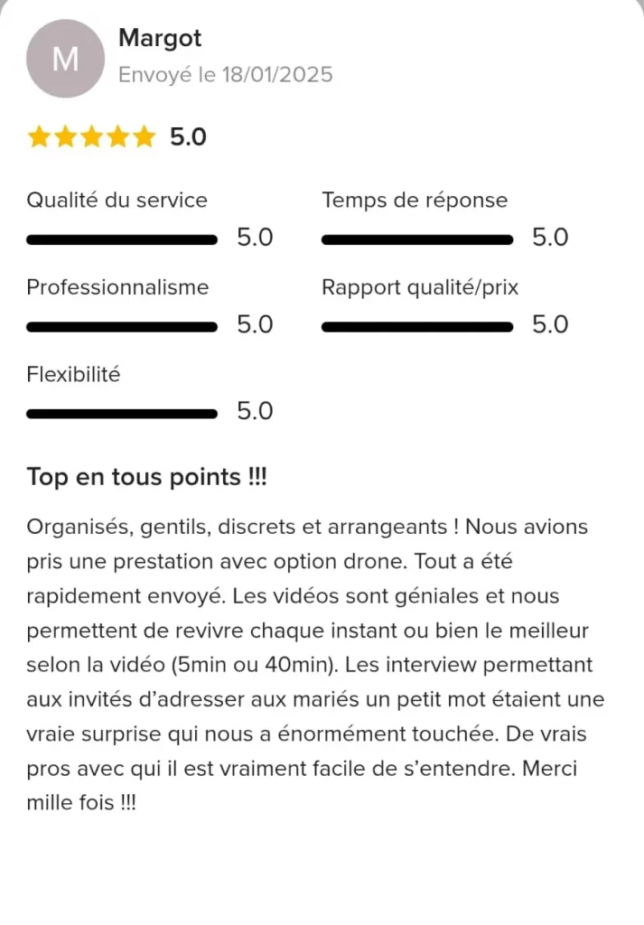 Avis laissé par Margot sur mariages.net