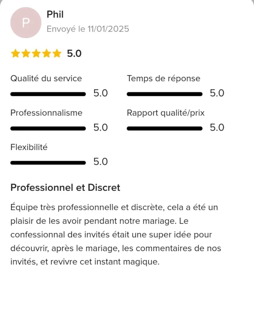 Avis laissé par Phil sur mariages.net